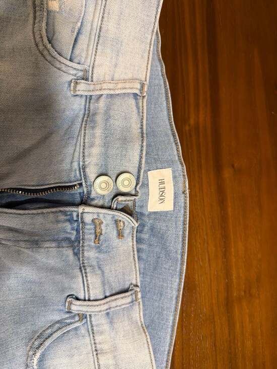 Hudson Light Wash Distressed Cuffed Denim Shorts with Flap Pockets - Picture 2 of 3
